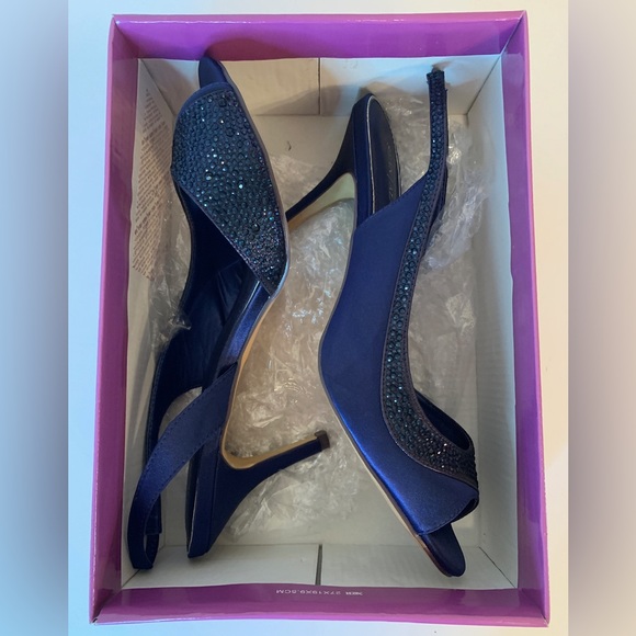 Sean Alan Blue Satin Slingback Heels with Open Toe - Picture 2 of 7
